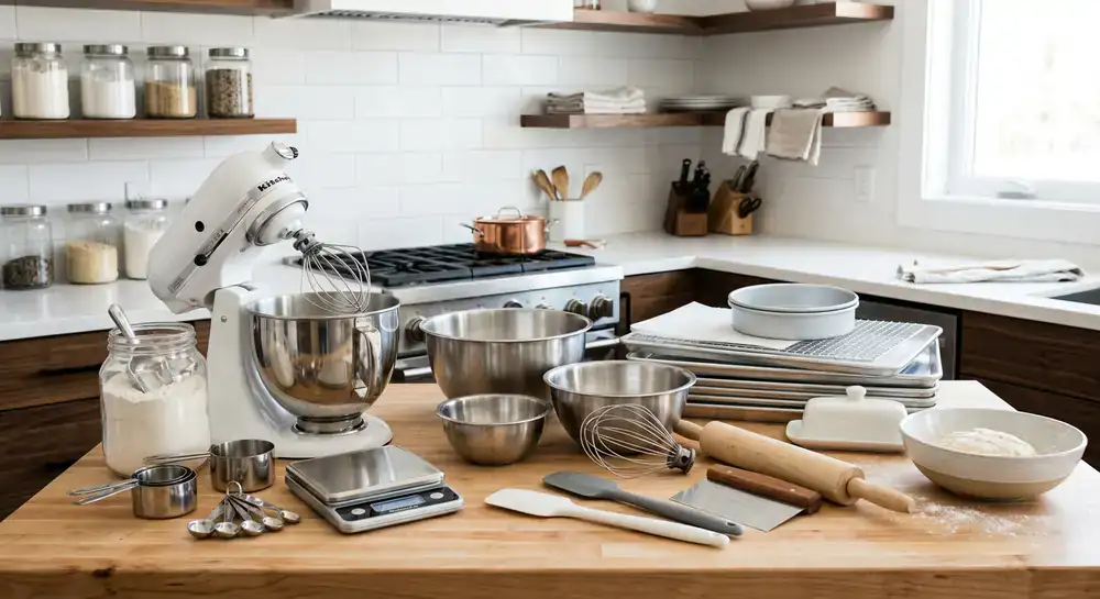 Professionele bakbenodigdheden in een moderne keuken