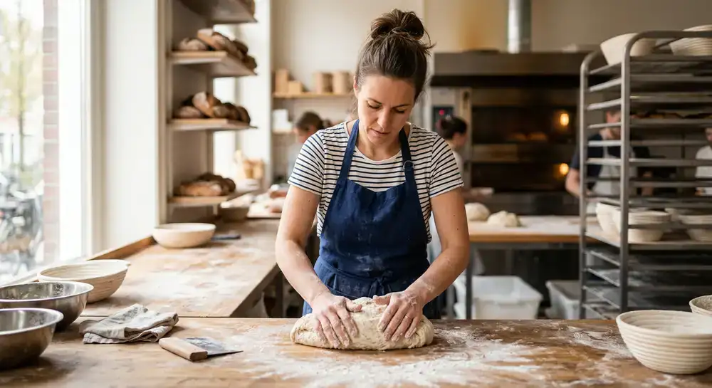 Professionele bakker aan het werk met deeg