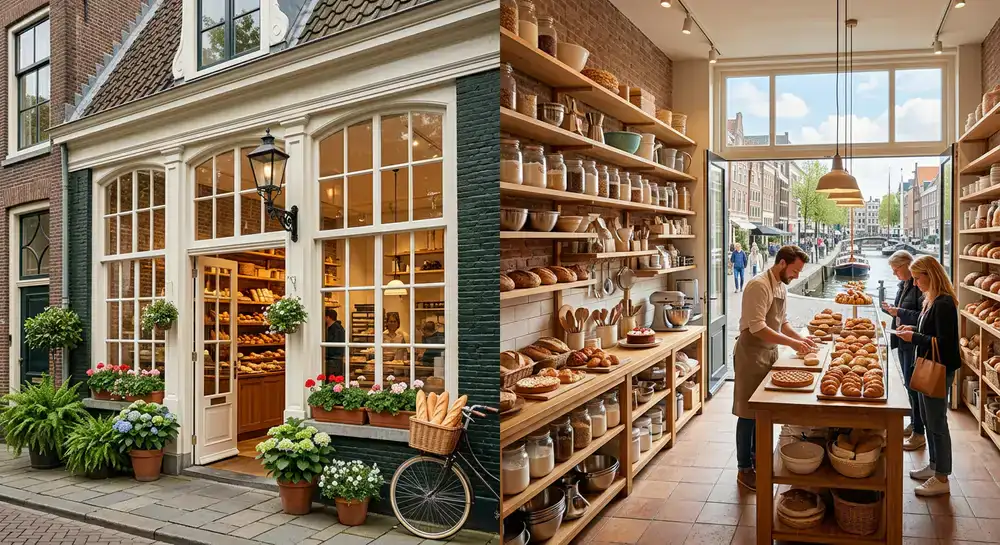 De gevel en inrichting van onze bakwinkel in Rotterdam